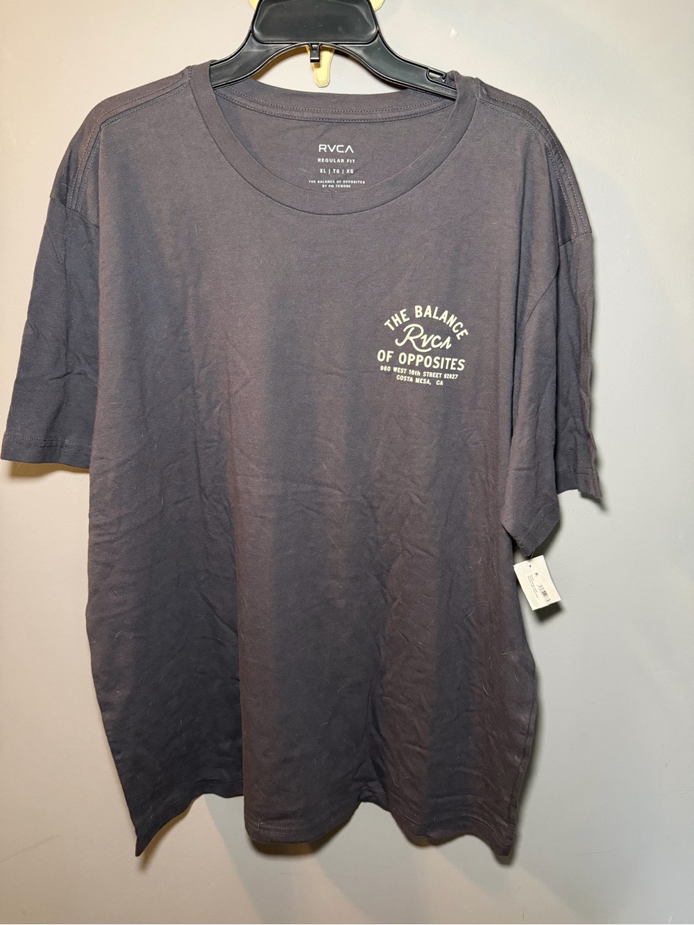 RVCA Short Sleeve T‑Shirt in Dark Gray with White Logo